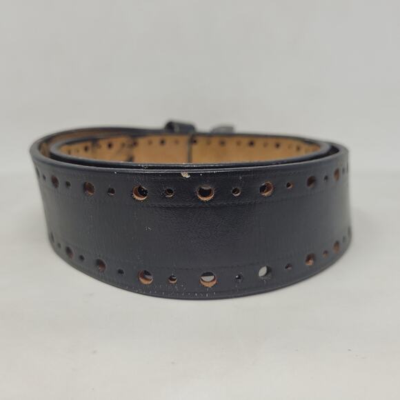 Black Leather Belt Mens 34 Perforated Industrial Utilitarian Edgy